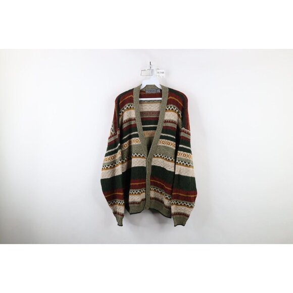 Vintage 90s Streetwear Mens Size XL Rainbow Fair Isle Knit Cardigan Sweater USA